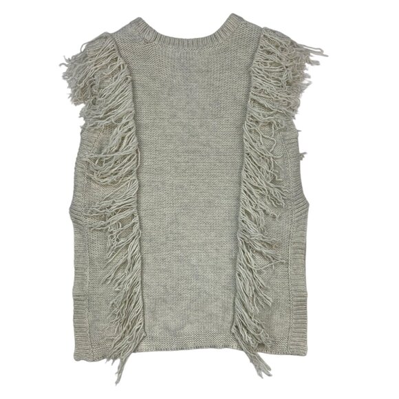 Intermix Fringe Sweater Vest P XS Cream Wool Cashmere Sleeveless Crewneck Fall - Picture 12 of 13